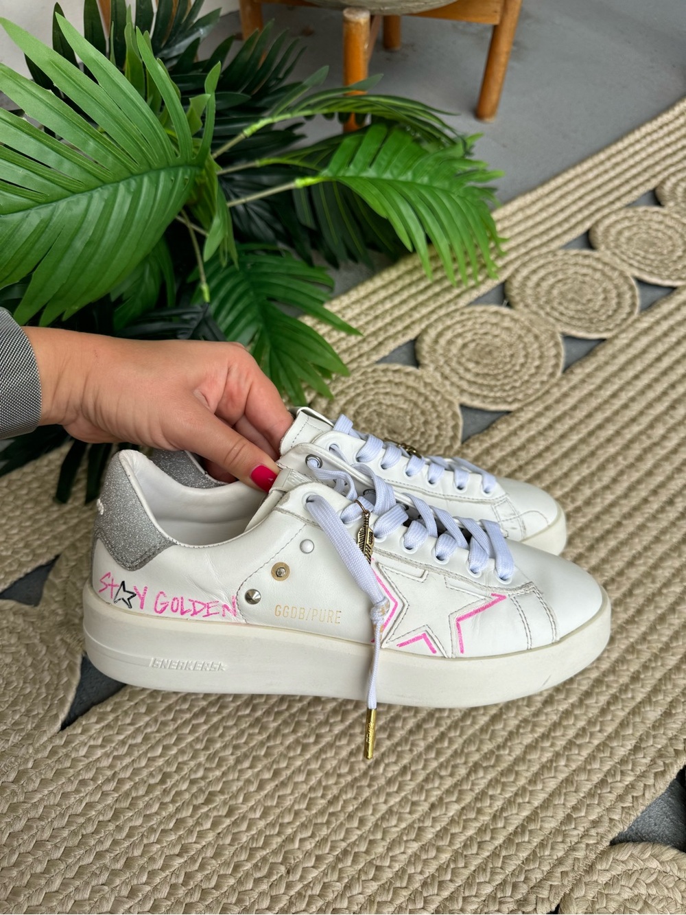 Golden Goose Pure Star White/Pink Glitter Sneakers Size 38
